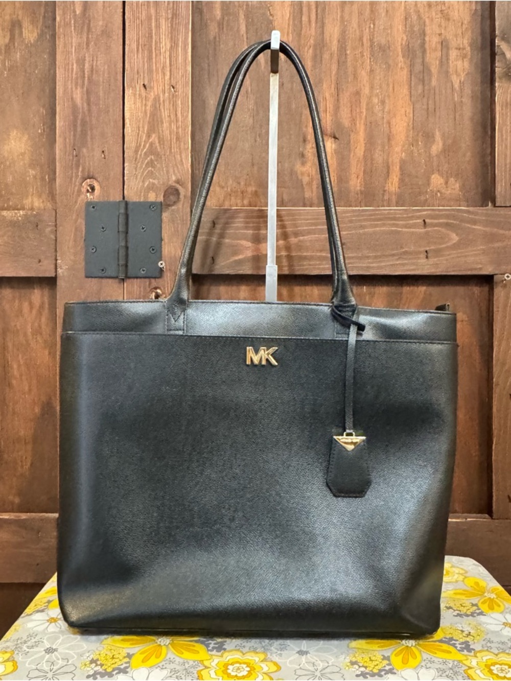Michael Kors Black Saffiano Leather Tote with Gold MK Accent